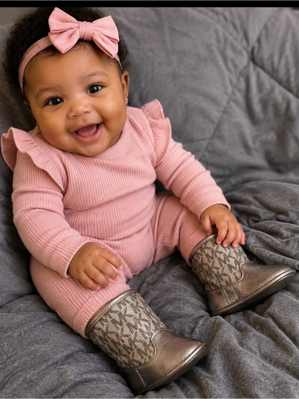 Michael Kors Baby Metallic Silver Logo Booties